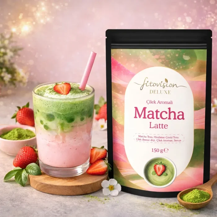 Fitovision Çilek Aromalı Matcha Latte - Görsel 3